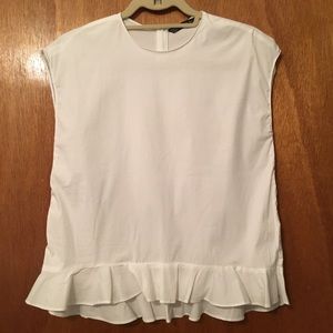 Zara Woman White Blouse with Ruffle Edge